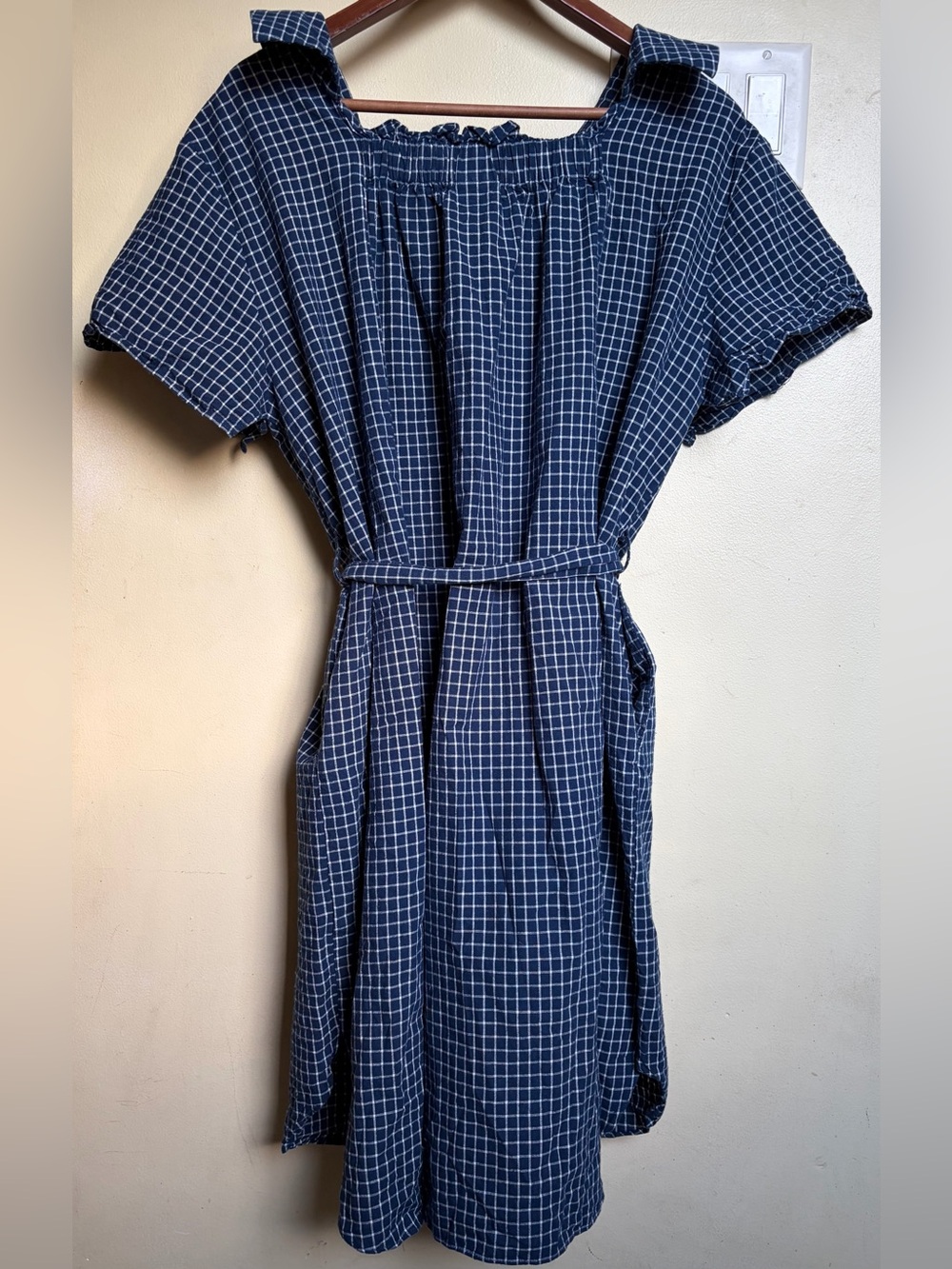 Fat Animals Button Up Navy Blue Short Sleeve Collared Tie Waist Dress Size M - Picture 4 of 7